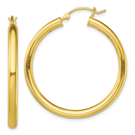 QE13162 Sterling Silver Gold-Tone Polished 3x35mm Hoop Earrings