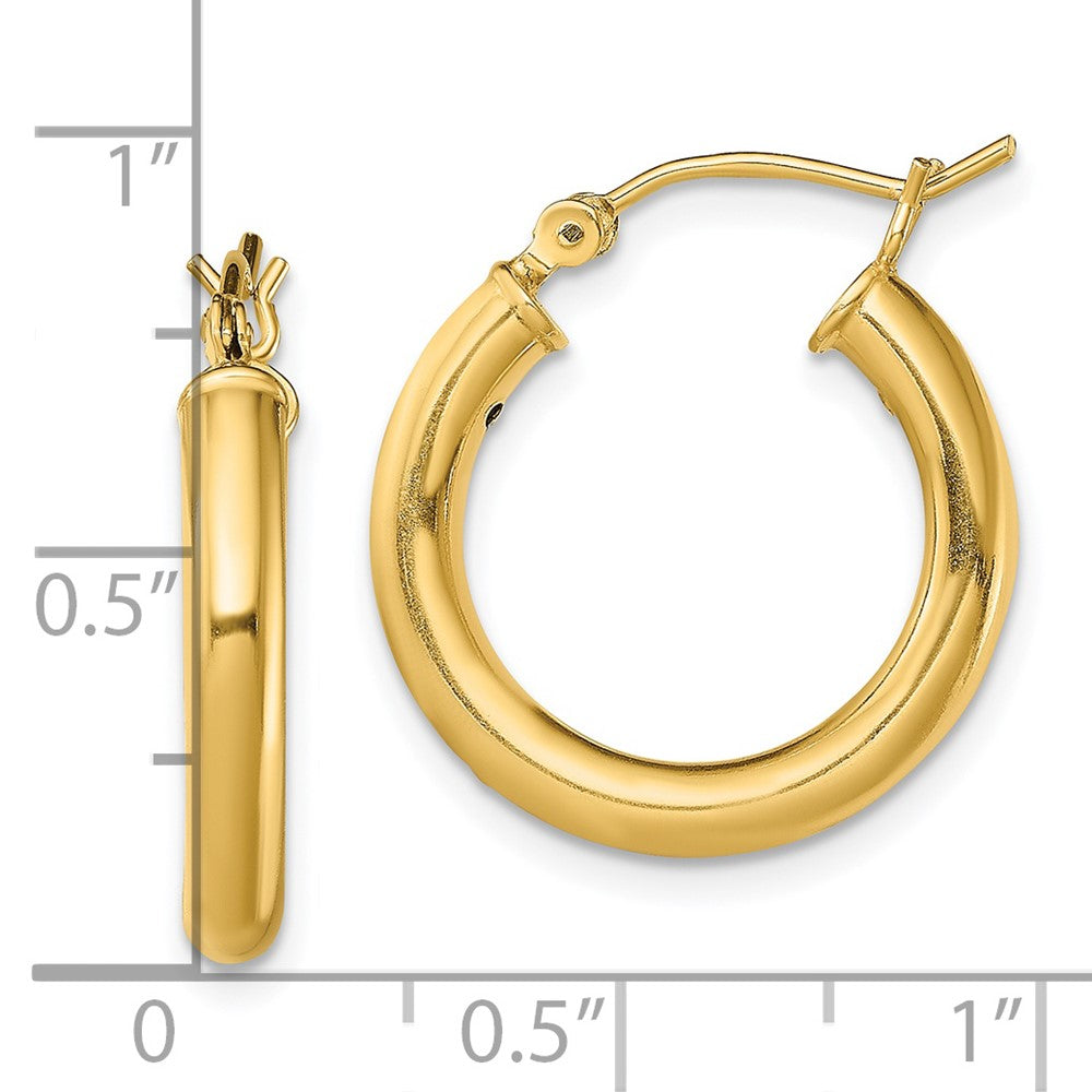 QE13163 Sterling Silver Gold-Tone Polished 3x20mm Hoop Earrings