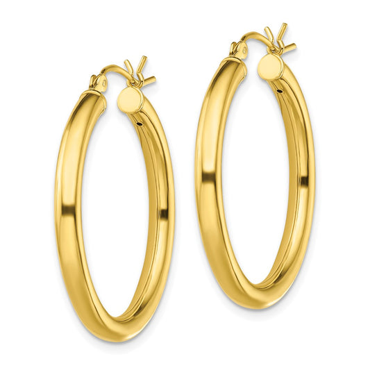 QE13164 Sterling Silver Gold-Tone Polished 3x30mm Hoop Earrings