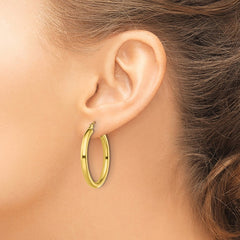 QE13164 Sterling Silver Gold-Tone Polished 3x30mm Hoop Earrings