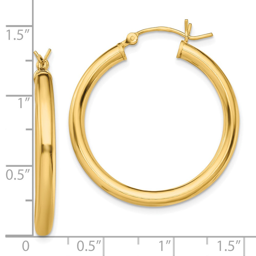 QE13164 Sterling Silver Gold-Tone Polished 3x30mm Hoop Earrings