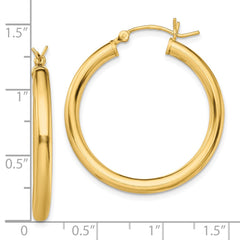 QE13164 Sterling Silver Gold-Tone Polished 3x30mm Hoop Earrings