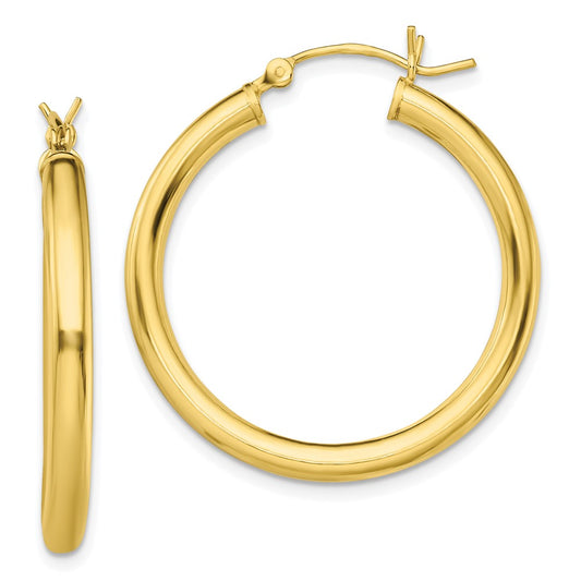 QE13164 Sterling Silver Gold-Tone Polished 3x30mm Hoop Earrings