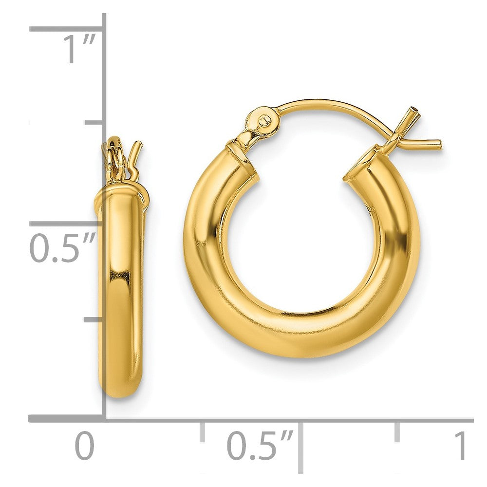 QE13166 Sterling Silver Gold-Tone Polished 3x15mm Hoop Earrings