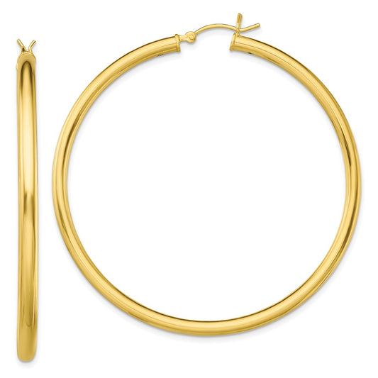 QE13167 Sterling Silver Gold-Tone Polished 3x55mm Hoop Earrings