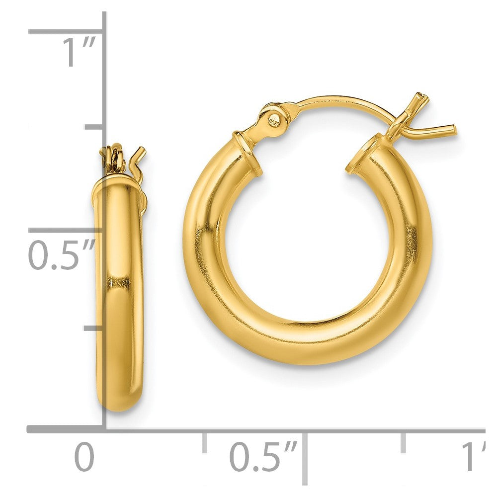 QE13168 Sterling Silver Gold-Tone Polished 3x16mm Hoop Earrings