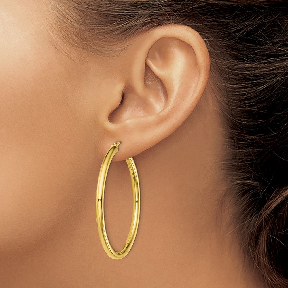 QE13169 Sterling Silver Gold-Tone Polished 3x45mm Hoop Earrings