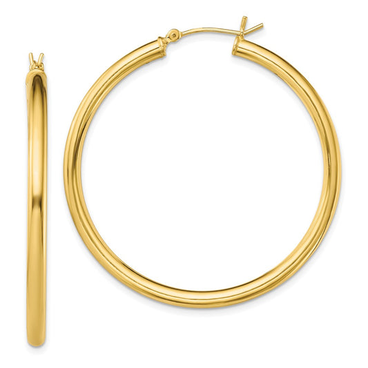 QE13169 Sterling Silver Gold-Tone Polished 3x45mm Hoop Earrings
