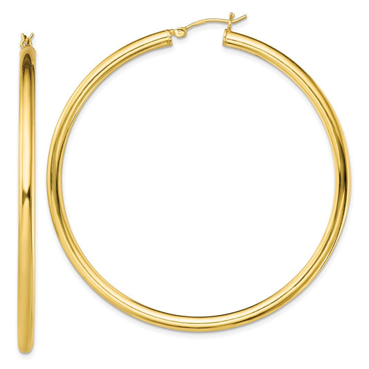 QE13171 Sterling Silver Gold-Tone Polished 3x60mm Hoop Earrings