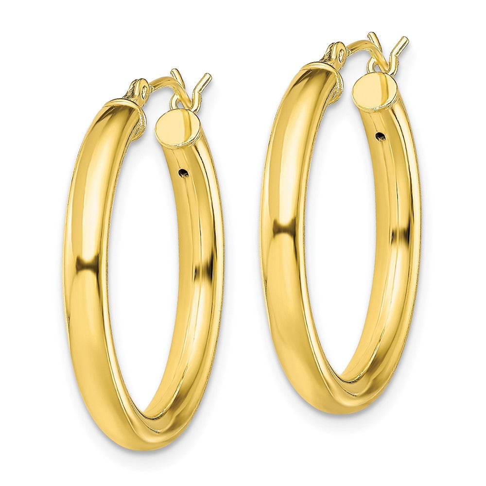 QE13172 Sterling Silver Gold-Tone Polished 3x25mm Hoop Earrings