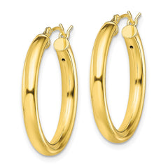 QE13172 Sterling Silver Gold-Tone Polished 3x25mm Hoop Earrings