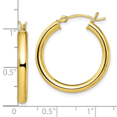 QE13172 Sterling Silver Gold-Tone Polished 3x25mm Hoop Earrings