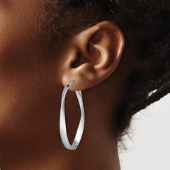 QE13189 Sterling Silver Rhodium-plated Polished & Twisted Oval Hoop Earrings