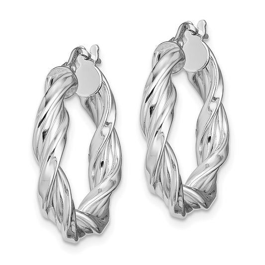 QE13195 Sterling Silver Rhodium-plated 4mm Twisted Hoop Earrings