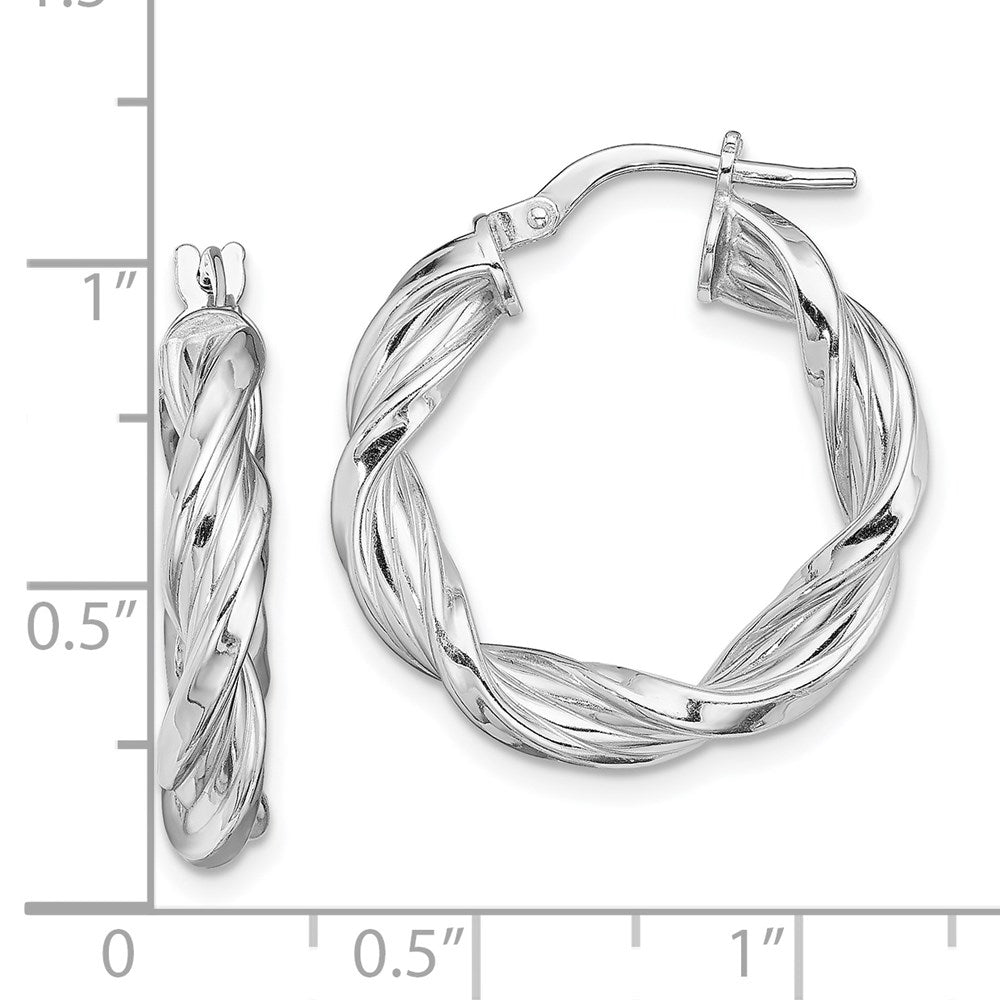 QE13195 Sterling Silver Rhodium-plated 4mm Twisted Hoop Earrings