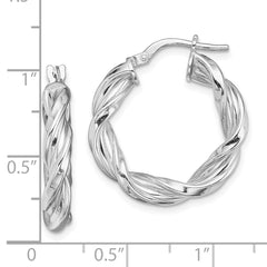 QE13195 Sterling Silver Rhodium-plated 4mm Twisted Hoop Earrings