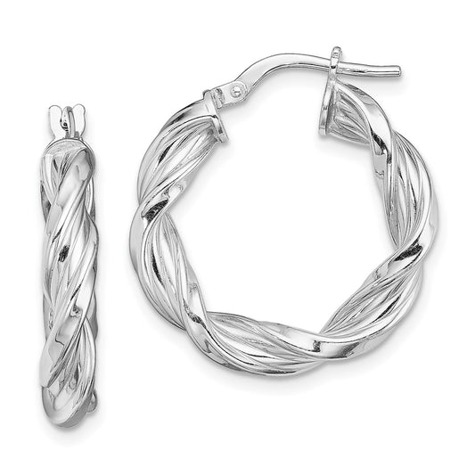QE13195 Sterling Silver Rhodium-plated 4mm Twisted Hoop Earrings