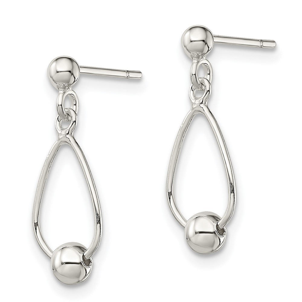 QE13220 Sterling Silver Polished Teardrop w/Bead Post Dangle Earrings