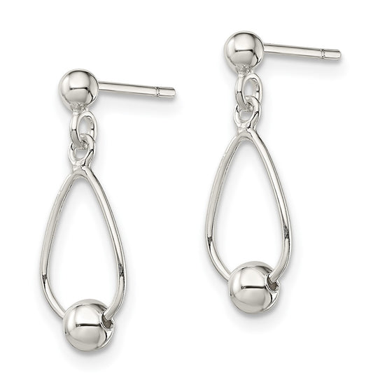 QE13220 Sterling Silver Polished Teardrop w/Bead Post Dangle Earrings