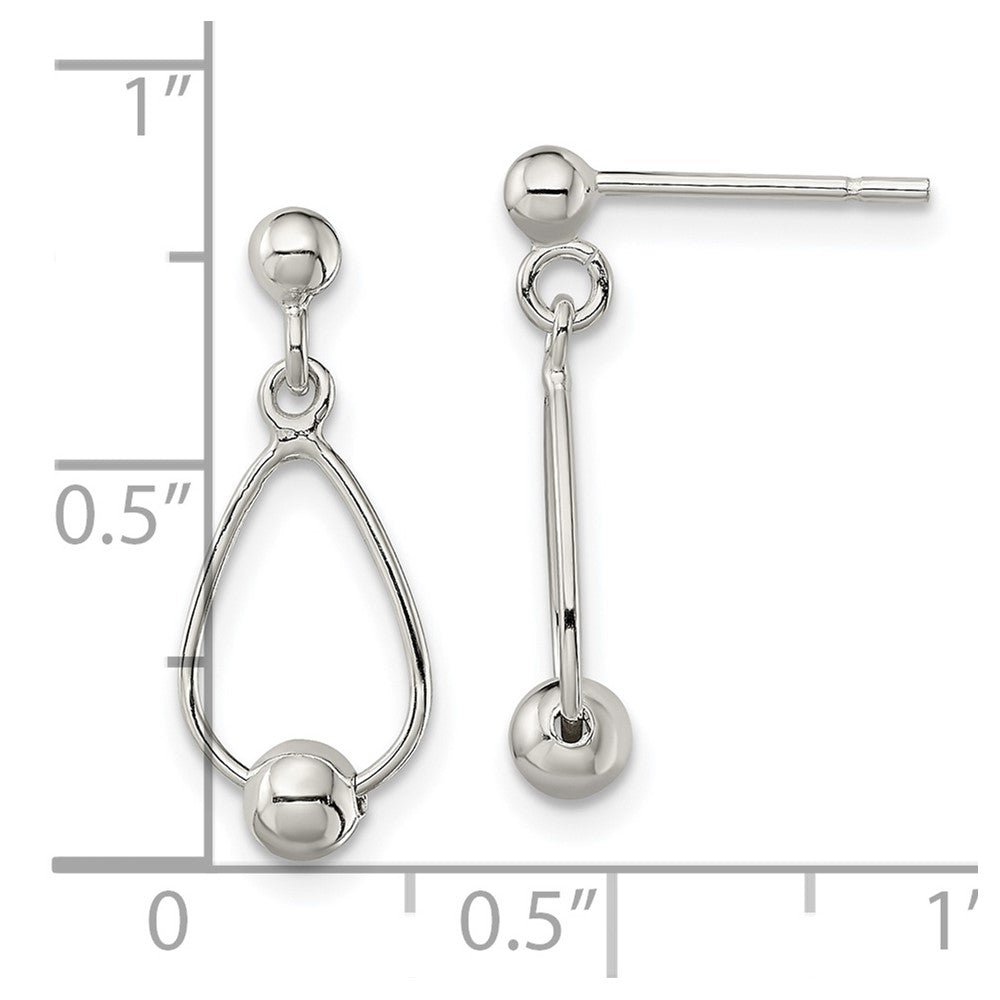 QE13220 Sterling Silver Polished Teardrop w/Bead Post Dangle Earrings