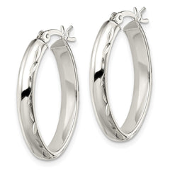 QE13238 Sterling Silver Polished Diamond-cut Edge 4.25mm Oval Hoop Earrings
