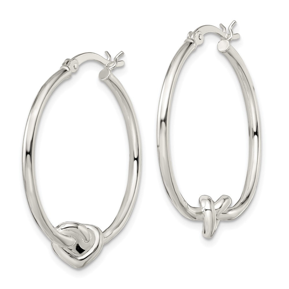 QE13240 Sterling Silver Polished Heart Knot Round Hoop Earrings