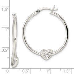 QE13240 Sterling Silver Polished Heart Knot Round Hoop Earrings