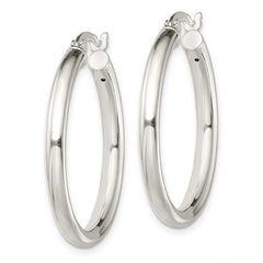 QE13241 Sterling Silver Polished 3.5mm Round Hoop Earrings