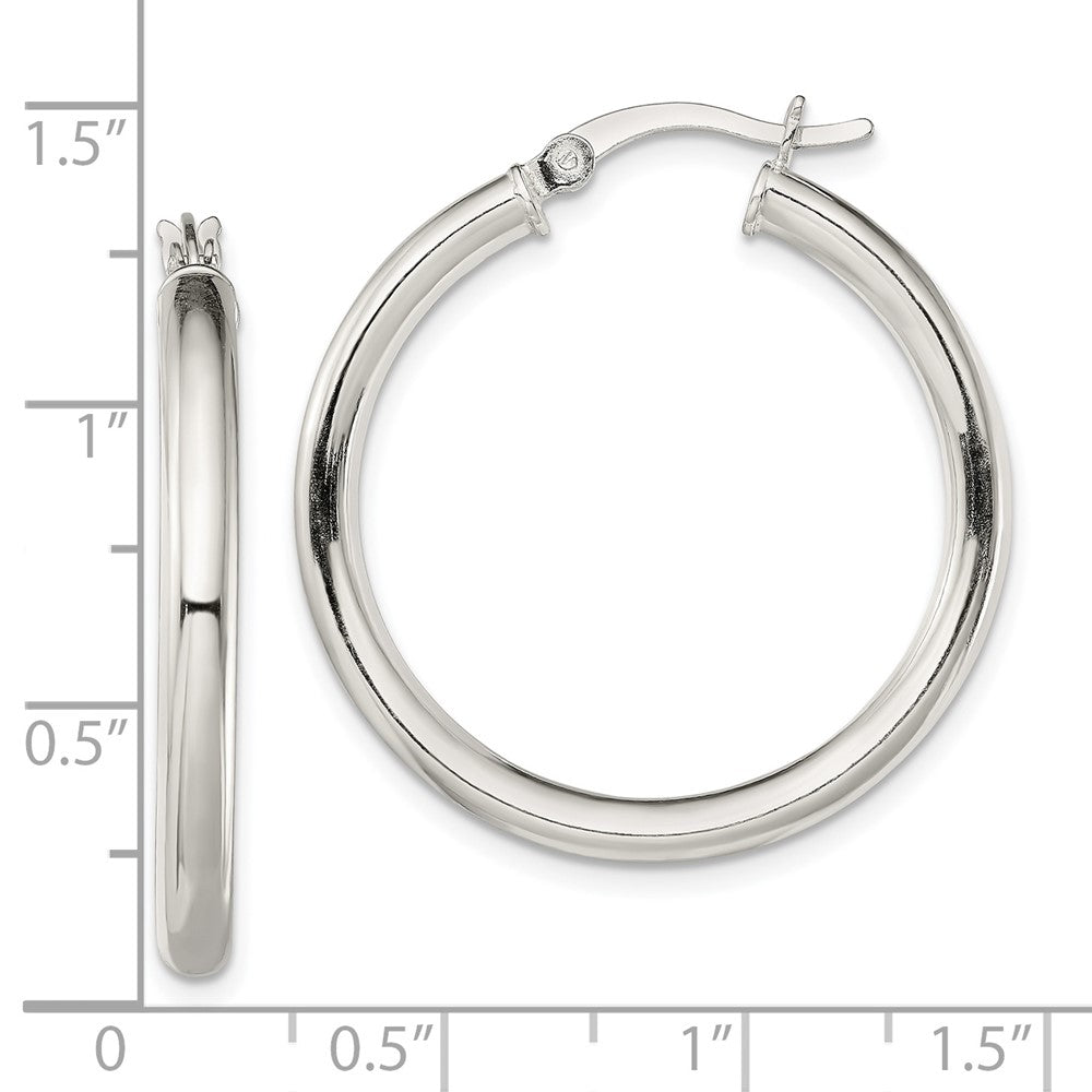 QE13241 Sterling Silver Polished 3.5mm Round Hoop Earrings