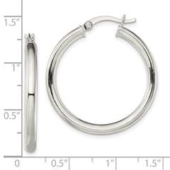 QE13241 Sterling Silver Polished 3.5mm Round Hoop Earrings