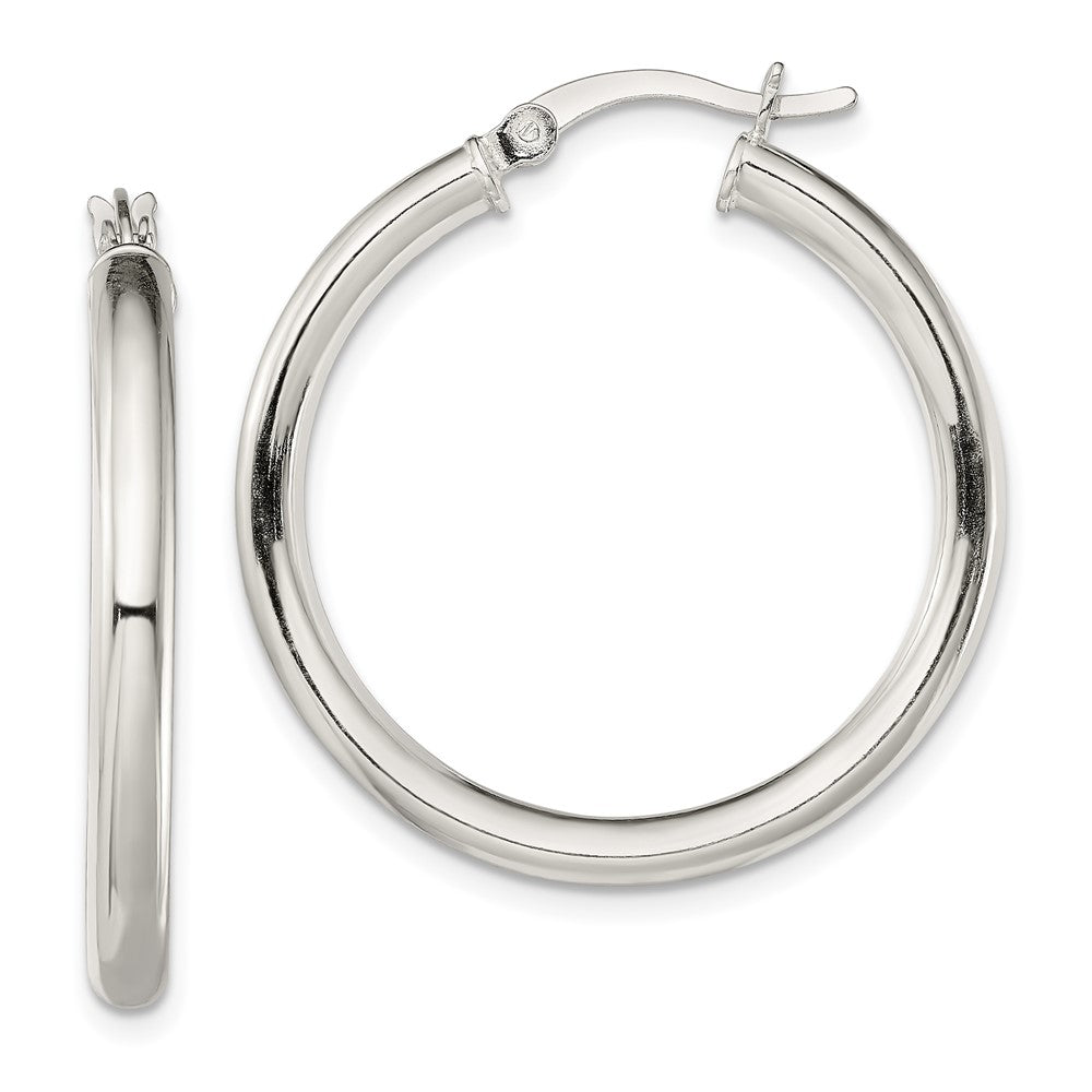 QE13241 Sterling Silver Polished 3.5mm Round Hoop Earrings