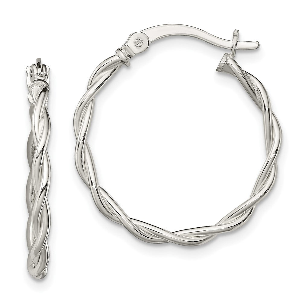 QE13242 Sterling Silver Polished Braided Hoop Earrings