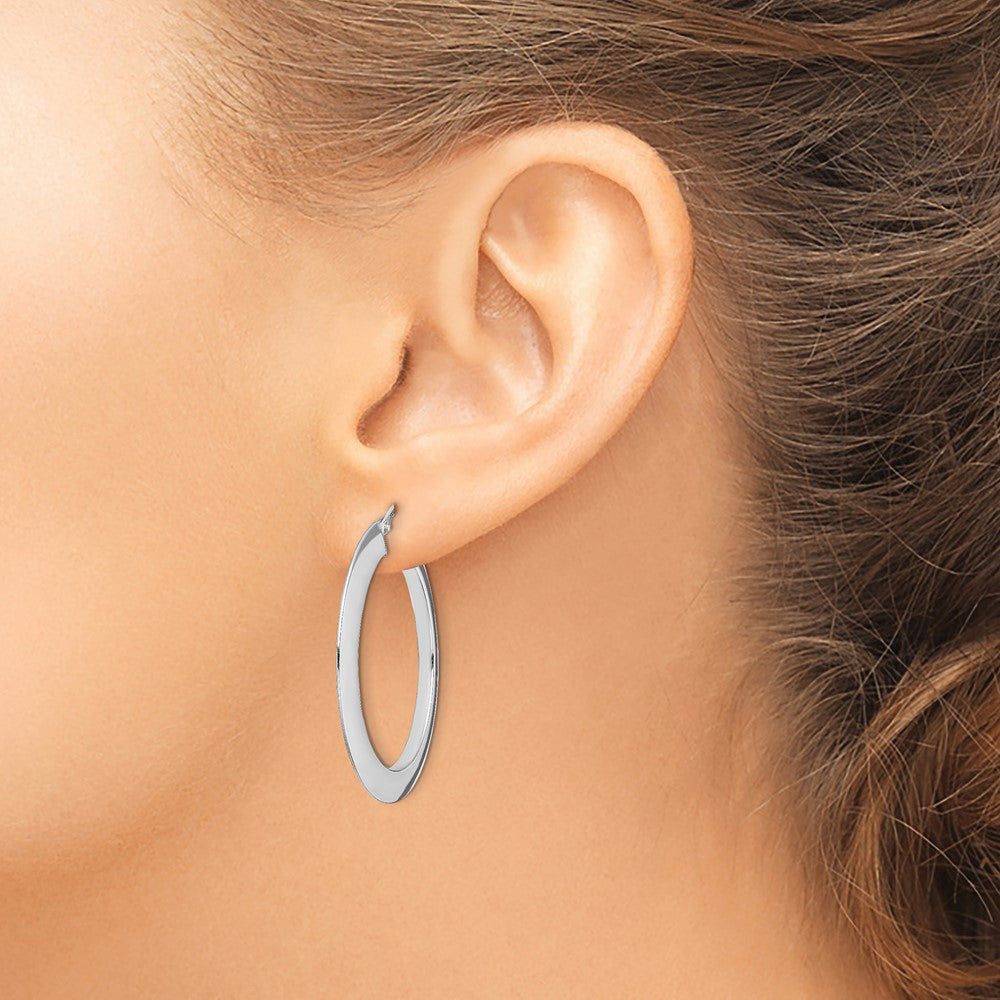 QE13251 Sterling Silver RH-plated Polished Knife Edge 2mm Round Hoop Earrings