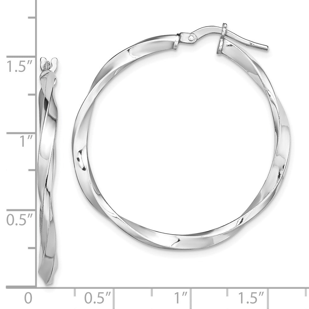 QE13270 Sterling Silver Rhodium-plated Polished Twisted 2.5x30mm Hoop Earrings