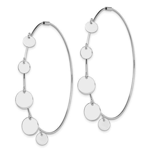 QE13274 Sterling Silver Rhodium-plated Polished & Discs Round Hoop Earrings