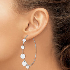 QE13274 Sterling Silver Rhodium-plated Polished & Discs Round Hoop Earrings