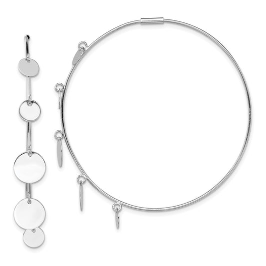 QE13274 Sterling Silver Rhodium-plated Polished & Discs Round Hoop Earrings