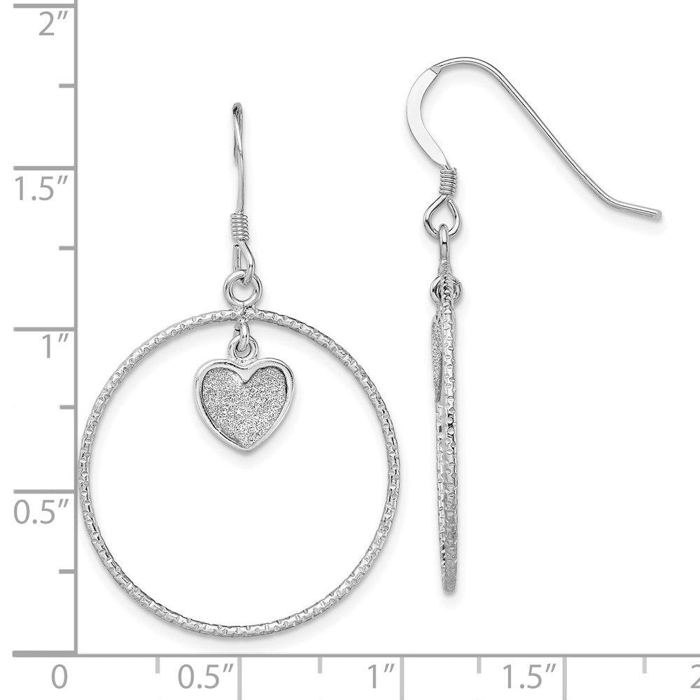 QE13275 Sterling Silver RH-plated D/C Enamel Glitter Fabric Heart in Circle Earring