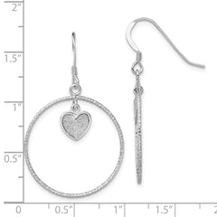 QE13275 Sterling Silver RH-plated D/C Enamel Glitter Fabric Heart in Circle Earring