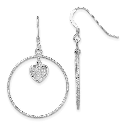 QE13275 Sterling Silver RH-plated D/C Enamel Glitter Fabric Heart in Circle Earring