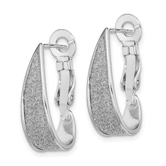 QE13280 Sterling Silver RH-pltd Enamel Glitter Fabric Omega Back J-Hoop Earrings