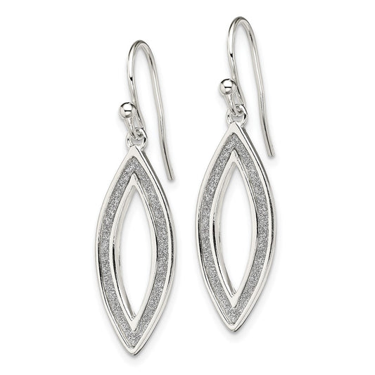 QE13290 Sterling Silver Polished Enamel Glitter Fabric Marquise Dangle Earrings