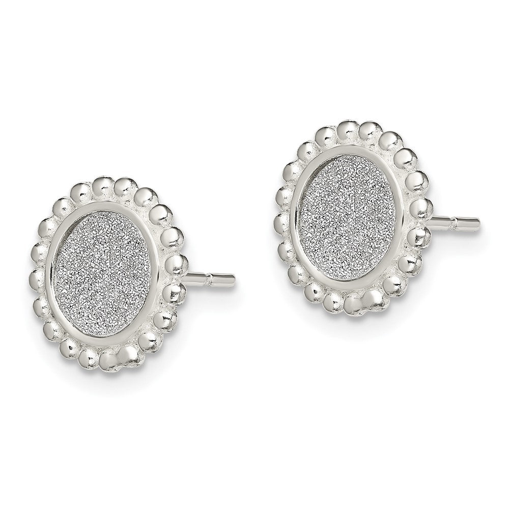 QE13291 Sterling Silver Polished & Beaded Enamel Glitter Fabric Round Post Earrings
