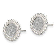 QE13291 Sterling Silver Polished & Beaded Enamel Glitter Fabric Round Post Earrings