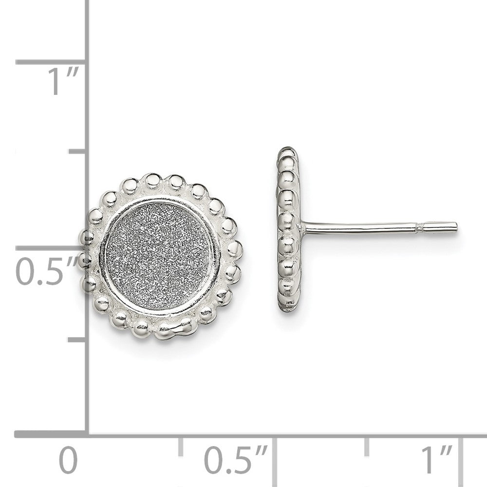 QE13291 Sterling Silver Polished & Beaded Enamel Glitter Fabric Round Post Earrings