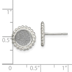 QE13291 Sterling Silver Polished & Beaded Enamel Glitter Fabric Round Post Earrings