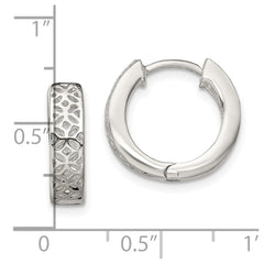 QE13296 Sterling Silver Polished Cut-out Design Hinged Hoop Earrings