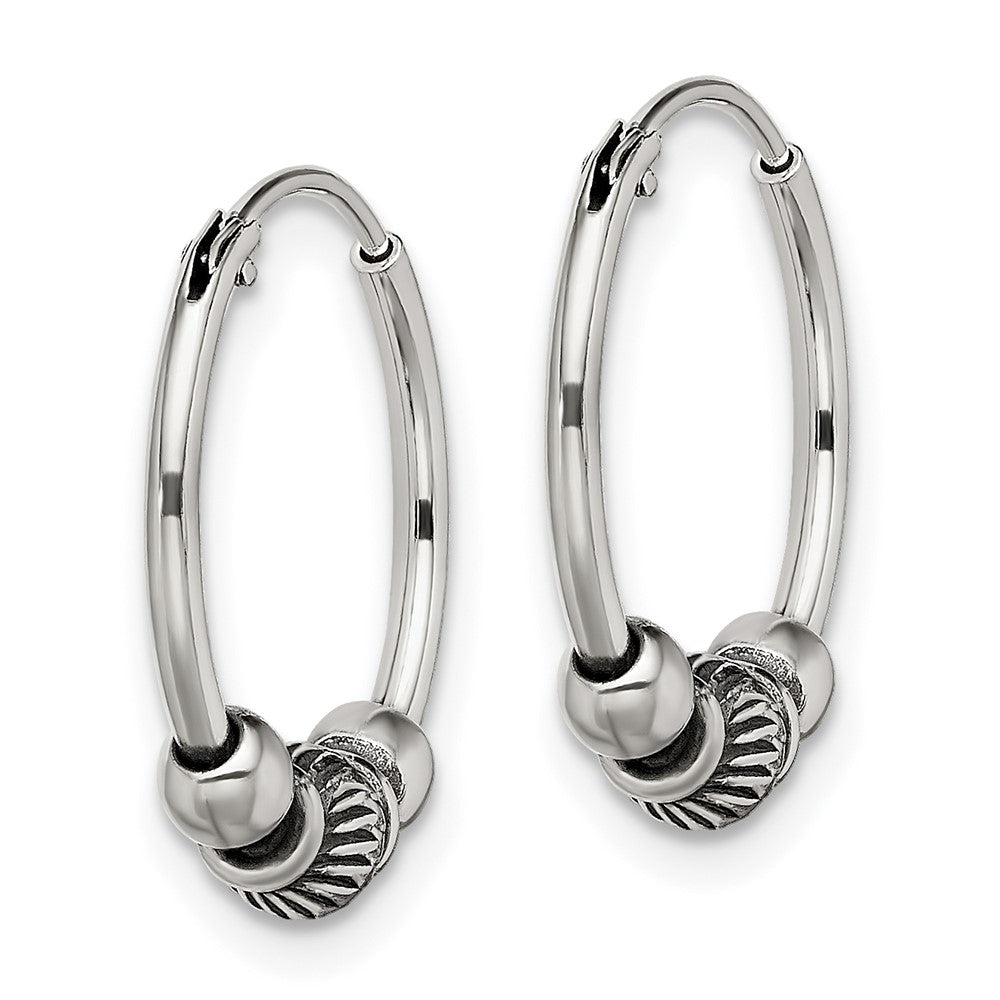 QE13297 Sterling Silver Antiqued Beaded Endless Hoop Earrings