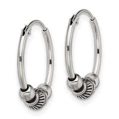 QE13297 Sterling Silver Antiqued Beaded Endless Hoop Earrings