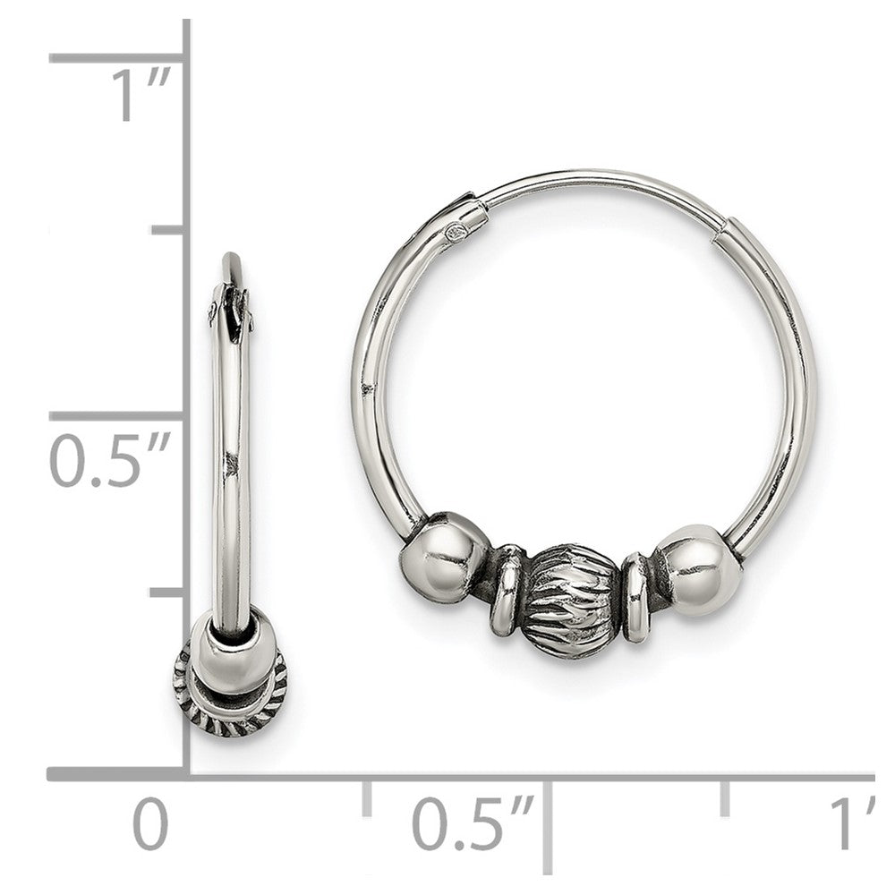 QE13297 Sterling Silver Antiqued Beaded Endless Hoop Earrings